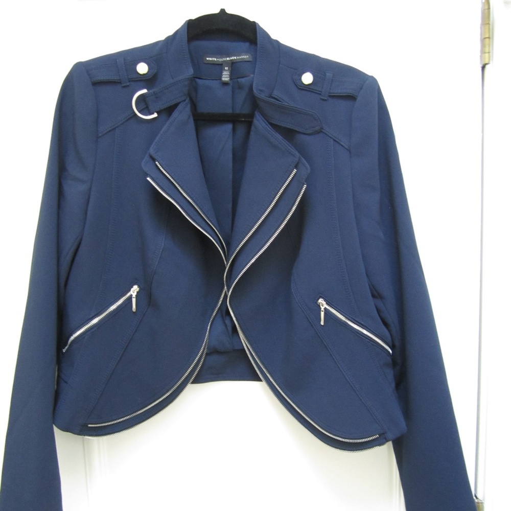 White House Black Market Navy Zipper Jacket Sz 12